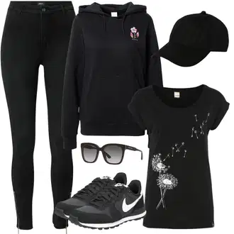 Outfit s Černá Kšiltovka/Pokrývka hlavy About You "Stylový look na jaro"