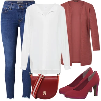 Outfit s Červená/Hnědá/Tmavě červená Pletenina veľkej veľkosti/Halenka a Tunika Tunika Only "Stylový look na jaro"
