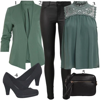 outfit mit Črna/Bela Usnjena Hlača/Leginge v Videzu Usnja/Usnjena pajkica/Treggings/Slim & Skinny Hlača Skinny Hlače/Hlače iz Imitacije Usnja Pieces "Pokrivalo za pomlad"