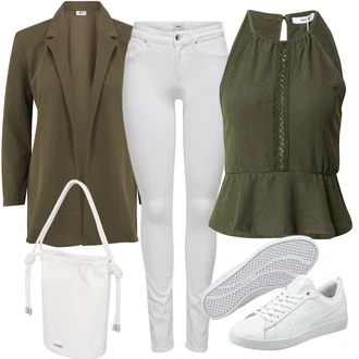 St?edov?k Outfit s Tmav? zelená Top Na Party/Halenka Bez Rukáv?/Pletený top/Krátký top About You "Stylový look na jaro"Look: Babydoll, Irský, St?edov?k, Venkovní, P?íli? oble?ený, Univerzitní, Pracovní od?vy, Extravagantní