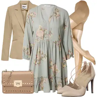 Outfit s Šedá/Světle zelená/Zelená/Hnědá/Světle modrá Šaty S Kosticí/Boho Šaty Elegantní/Letní Šaty/Halenkové Šaty/Boho Letní Šaty/Ležérní Šaty/Tunikové šaty/Šaty s 3/4 Rukávem/Šaty na Podzim/Francouzské šaty About You "Stylový look na jaro"
