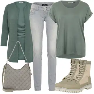 Outfit s Tyrkysový/Zelená/Khaki Pletenina veľkej veľkosti/Tunika/Kabát/Kalhoty Veľké Veľkosti Only "Stylový outfit na jaro"