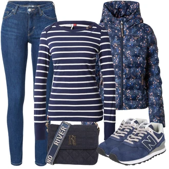 Outfit s Modrá Teniska/Zimní bota/Nízká bota na podpatku New Balance "Stylový zimní outfity"