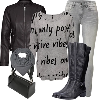 Slouchy Vlna Outfit s Šedá/Světle šedá/Tmavě šedá Šátek/Šál/Kruhový Šál/Klobouk Bandana Zwillingsherz "Stylový zimní outfity"