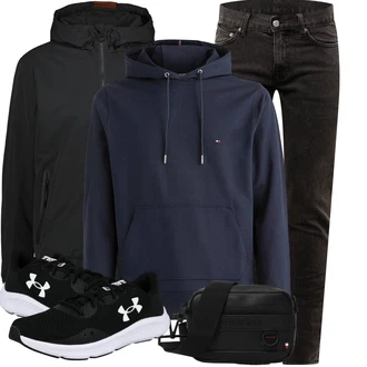 Outfit mit Schwarz/Dunkelbraun/Khaki/Grau/Dunkelgrau Slim Fit Jeans/Straight Leg Jean/Low Rise Jean/Winterjacke/Regular-Fit Jeans/Tapered-Jeans/Leder Schuhe/Lederjacke/Biker Jeans weekday "Super für die Freizeit"