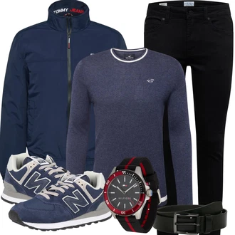 Retro Outfit mit Blau/Hellblau/Dunkelblau/Grau Schnürschuh/Schnürer/Sneaker Low/Schmaler Sneaker/Vintage Sneaker/Walkingschuh/Winter Sneaker New Balance "Super für die Freizeit"Look: Esthetische, Casual, Classic, Metal, Retro, Smart Casual, Sportlich, Unisex, Workwear, Schön, Outdoor