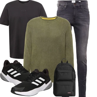 Outfit mit Dunkelgrau/Grau/Hellgrau/Dunkelblau Biker Jeans/Lederjacke/Slim Fit Jeans/Winterjacke/Leder Schuhe/ThermoJeans/Herren Lederjacke/Jeans mit Schlitz Mustang "Super für die Freizeit"