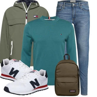 Retro Outfit mit Blau/Hellblau Lederjacke/Slim Fit Jeans/Leder Schuhe/Push up Jeans/Low Rise Jean/Jeans mit Schlitz/Thermojeans/Winterjacke/Schlupfjeans/Knöchelstiefel Jack & Jones "Super für die Freizeit"Look: Uni, Retro, Schlichte, Casual, Nahtlos, Coole, Classic, Disco, Old Money
