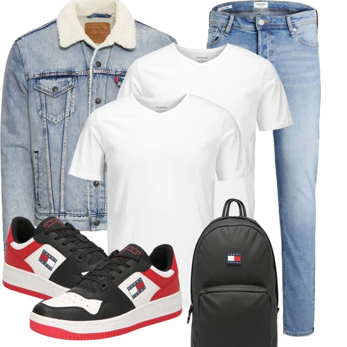Blau/Creme/Hellblau Mantel/Vintage Jacke/Kurze Jeansjacke levi's ® kombinieren mit Hellblau/Blau Slim Fit Jeans/Lederjacke/Leder Schuhe/Push up Jeans/Low Rise Jean/Winterjacke/Jeans mit Schlitz/Regular-Fit Jeans/Knöchelstiefel/Herren Lederjacke/Schlupfjeans/Low Waist Jean/Tapered-Jeans Jack & Jones