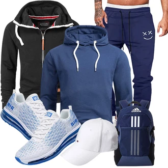Groß Outfit mit Blau/Dunkelblau KapuzenPullover/Unisex Hoodie/Strick Hoodie/Sport Sweatshirt/Hoodie/Ausgefallener Hoodie/Sport Hoodie Alessandro Salvarini "Super für die Freizeit"