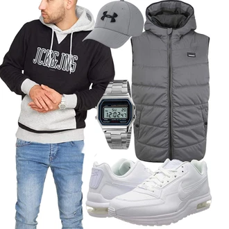 Outfit mit Grau/Dunkelgrau/Hellgrau Kurze Weste/Steppweste/Ärmellose Weste/Wendeweste/Daunenweste/Isolationsweste/Puffer Weste !Solid "Super für die Freizeit"