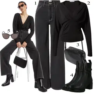 Outfit sa Crna/Svjetlosiva/Siva/Kaki/Tamnosiva Traperice Široke Nogavice/Plisirane Traperice/Traperice Opuštenog Kroja/Vintage traperice/High Waist Traperice/Mom Jean/Dad Traperice/Traperice s Prorezom/Vrećaste Traperice/Zimska jakna/Culotte Traperice kendall for about you "Tvoj otmjeni outfit"