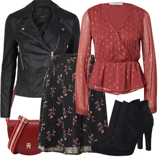 Rovná noha Outfit s Černá/Tmavě šedá/Růžová/Bílá Kožené Bund Bunda z Umělé Kůže/Motorkářské Bund/Kožené Bund/Motorkářská bunda/Bunda s Bočním Zipem yas "Trendový zimní vzhled"