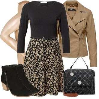 Outfity na zimu Zvířecí potisk s Černá/Hnědá/Tmavě zelená/Khaki Šaty s 3/4 Rukávem/Zimní šaty s dlouhým rukávem/Šaty na Podzim/Šaty Do Áčka/2-v-1 šaty About You "Trendový zimní vzhled"