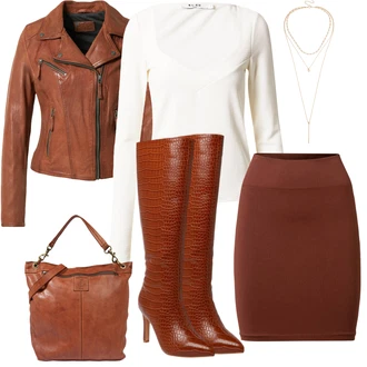 Outfit s Hnědá/Oranžová Kožené Bund Bunda z Umělé Kůže/Kožená vintage bunda/Motorkářská bunda/Motorkářské Bund/Kožené Bund Oakwood "Trendový zimní vzhled"