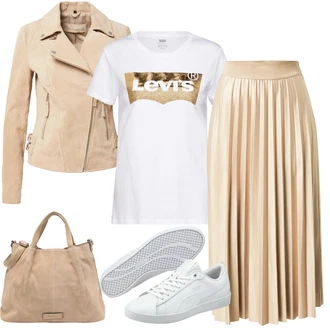 Outfit s Béžová Dlouhý Zimní Kabát/Dlouhá tylová sukně/Tělo/Dlouhé Kardigany/Doplňek/Batoh/Taška Přes Rameno Fredsbruder "Trendový zimní vzhled"