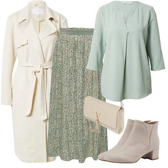 Outfit s Zelená/Světle zelená/Světle modrá Tunikové Tričko/Klasická tunika/Halenka S 3/4 Rukávem/Halenka se Stojatým Límcem/Tunika ve tvaru A/Elegantní Tunika/Dlouhá Halenka/Oversize Halenka About You "Trendový zimní vzhled"