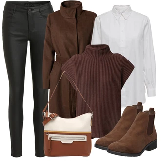 Outfit s Šedá/Hnědá/Tmavě zelená/Tmavě hnědá Přechodový Kabát/Lodenový kabát/Kašmírový Kabát/Vlněný Kabát/Trenčkot/Dlouhý kabát/Midi Kabát/Zimní Kabát Vlněný kabát/Dlouhý Kabát VERO MODA "Trendový zimní vzhled"