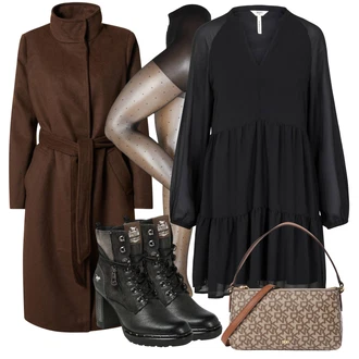 Outfit s Šedá/Hnědá/Tmavě zelená/Tmavě hnědá Přechodový Kabát/Lodenový kabát/Kašmírový Kabát/Vlněný Kabát/Trenčkot/Dlouhý kabát/Midi Kabát/Zimní Kabát Vlněný kabát/Dlouhý Kabát VERO MODA "Trendový zimní vzhled"