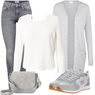 Kombinacije za zimu čipka sa Bijela/Krem Pletivo Veći Broj/Bluza Veći Broj/Majica I Top Veći Broj About You "Udoban zimski outfit"