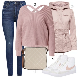 90. leta outfit mit Temno modra/Modra Kavbojke z Razporkom/Usnjena Jakna/Usnjene Čevlje/Zimska jakna/Kavbojke na Poteg/Push up Kavbojke/Kavbojke Visokega Pasu/Kavbojke z Luknjo/Usnjene jakne/Ženske 7/8 Kavbojke/Gležnarji Only "Pokrivalo za pomlad"Look: Stil, 90. leta, Kul, Disko, Francoski, Modernen, Stari denar