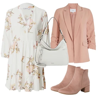 Výstřih na ramena Outfit s Krémová/Béžová/Hnědá/Bílá Boho Šaty Elegantní/Letní Šaty/Tunikové šaty/Halenkové Šaty/Šaty s 3/4 Rukávem/Boho Letní Šaty/Šaty S Potiskem/Občanské šaty About You "Vzhledy pro volný čas"