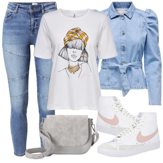 Jaro Outfit s Světle modrá/Modrá Vintage Bund/Blůzová Bunda/Krátké Džínové Bundičky/Letní Bund/Džínové Bund Only "Vzhledy pro volný čas"