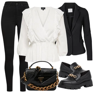 Outfit s Krémová/Béžová/Bílá Halenka s Volánem/Mušelínová Halenka/Halenka s Nafouknutým Rukávem/Zavinování Halenka/Plisovaná Halenka Only "Vzhledy pro volný čas"