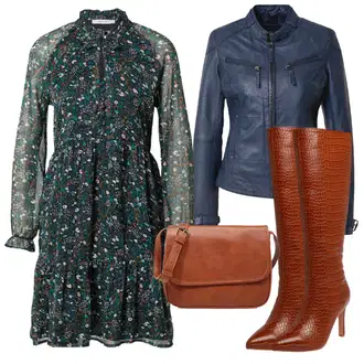Outfit s Zelená/Tmavě zelená/Tyrkysový Košilové šaty/Šaty s dlouhým rukávem/Šifonové Šaty/Vintage šaty/Šaty Niki/Halenkové Šaty/Šaty na Podzim/Šaty S Potiskem/Francouzské šaty/Zimní šaty s dlouhým rukávem/Šaty S Kosticí About You "Vzhledy pro volný čas"