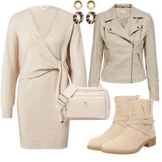 Výstřih na ramena Outfit s Šedá Mini Šaty/Šaty s dlouhým rukávem/Šaty s výstřihem Edited "Vzhledy pro volný čas"