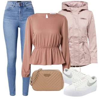Prošívaný Dlouhé / Maxi Outfit s Hnědá Taška/Dlouhá tylová sukně/Dlouhé Šaty/Doplňek/Dlouhý Zimní Kabát Guess "Vzhledy pro volný čas"