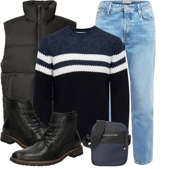 Winter Outfit mit Schwarz Schnürstiefelette/Springerstiefel/Klassischer Stiefel Bullboxer "Winterliches Freizeit Outfit"
