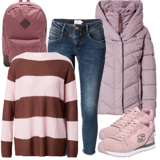 Outfity na zimu Slavnostní s Hnědá/Vínová/Fialová/Růžová Zimní Svetr/Oversize Svetr/Svetr Niki/Pletený Svetr/Jednoduchý Svetr/Pruhovaný Svetr "Zimní look"Look: Preppy, Slavnostní