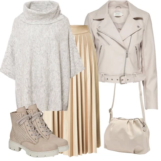 Outfit s Hnědá/Šedá/Světle šedá/Béžová Pončo & Kimono Pletené pončo/Pončo/Pončo s kapucí Only "Zimní look"