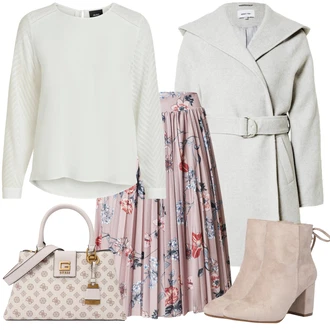 Móda pro plnoštíhlé Outfit s Krémová/Bílá Halenkový Top/Halenka s Dlouhým Rukávem/Slip-on Halenka/Halenka se Stojatým Límcem/Kožená bunda pro muže/Crash blůza/Dětská hračka/Sportovní Halenka/Mušelínová Halenka/Blůza s nášivkou na lokti Object "Zimní look"