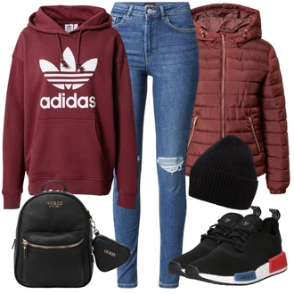 Outfit s Červená Mikina Adidas Originals "Zimní look"