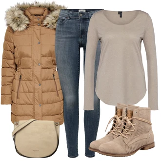 Outfity na Nový rok s Béžová Zimní bota/Kozačka Chelsea Boty/Kozačka nad Kolena Mustang "Zimní look"