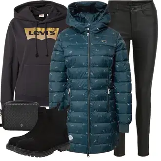 Krátká Outfit s Tmavě zelená/Světle modrá/Tyrkysový/Modrá Zimní Kabát/Péřový Kabát/Kabát s Kapucí/Outdoorový kabát/Parka/Prošívaný kabát/Přechodový Kabát Ragwear "Zimní outfit pro volný čas"