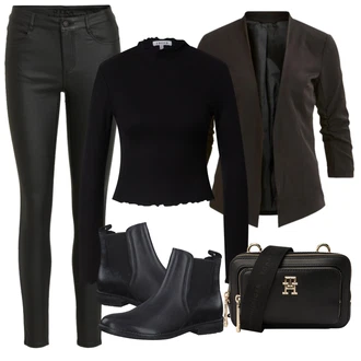 Outfit s Černá Kozačka Kožená kotníková bota/Plochá Kotníková Bota/Chelsea Boty MARCO TOZZI "Zimní outfity"