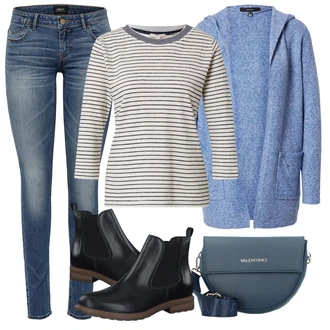 Outfity na zimu s Sv?tle modrá/Modrá/?edá Pletený Od?v Ka?mírový kardigán/Svetr boucle/Zimní svetr/Zavinovací svetr/Kardigán se stojatým líme?kem/Vln?ný kardigán/Svetr s pod?ívkou VERO MODA "Zimní outfity"