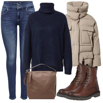 Outfit s Zelená Doplňek/Dlouhý Zimní Kabát/Dlouhé Šaty/Dlouhá tylová sukně/Taška Marc O'Polo "Zimní outfity"