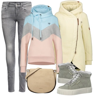 Outfit s Šedá/Pastelové barvy Kozačka Šněrovací Kotníková Bota Tamaris "Zimní outfity"