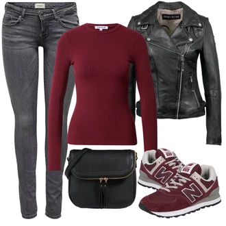 Outfit s Červená Nízká bota na podpatku/Zimní bota/Teniska New Balance "Zimní outfity"