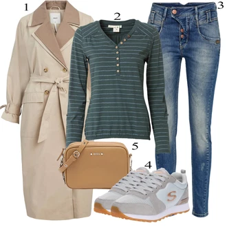 Outfit s Béžová/Khaki/Hnědá Trenčkot/Midi Kabát/Trenčkot/Lehký Kabát/Letní Kabát Object "Perfektní na zimu"