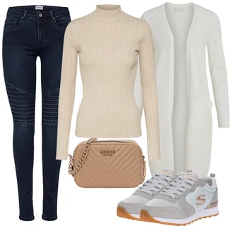 Prošívaný Dlouhé / Maxi Outfit s Hnědá Taška/Dlouhá tylová sukně/Dlouhé Šaty/Doplňek/Dlouhý Zimní Kabát Guess "Zimní outfity"