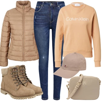 Outfit s Khaki/Hnědá/Béžová Vycpaná kozačka/Zimní kotníková bota/Zimní Kozačka/Kotníková Bota s Podšívkou/Klasická kozačka/Šněrovací Kozačka/Trekingová Bota/Bojová Bota/Kožené pánské obuv/Nepromokavá kozačka Tom Tailor "Zimní outfity"