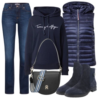 Outfity na zimu s Modrá/Fialová/Růžová Rovná Džína/Džíny s Rozparkem/Pánské tričko/Džíny Regular Fit/Džíny s Nízkým Sedem/Kožená Pánská Bund/Zvonové Džíny/Kožené Boty/Džín s Nízkým Pasem Tommy Hilfiger "Zimní outfity"