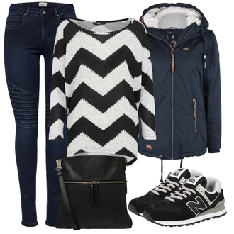 Outfit s Černá Teniska/Zimní bota/Nízká bota na podpatku New Balance "Zimní outfity"