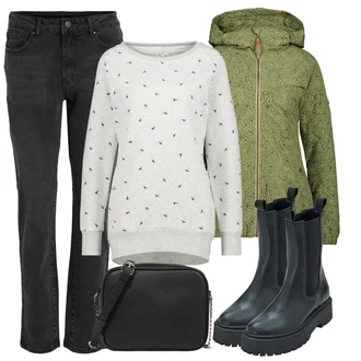 Skromné Outfit s Černá/Šedá/Světle šedá/Khaki/Tmavě šedá Termální Džíny/Zužující se Džíny/Džíny Regular Fit/Dad Džíny/Sportovní boty/Slim Fit Džíny/Rovná Džína/Zimní bunda/Džíny s Rozparkem/Girlfriend Džíny/Formální Košile/Mom Jean Vila "Zimní outfity"Look: Styl, 90tá léta, Klasické, Cool, Venkovní, Premium, Skromné