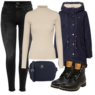 Outfit s Černá Kozačka Šněrovací Kotníková Bota/Vintage Kozačka/Klasická Kozačka/Vintage Kotníková Bota/Bojová Bota/Motorkářská bota/Motorkářská Bota Panama Jack "Zimní outfity"